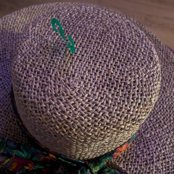 Vintage Scala Natural Rafia Straw Big Brim Sun Hat Tropical Multicolor Bow SZ SM main image 8